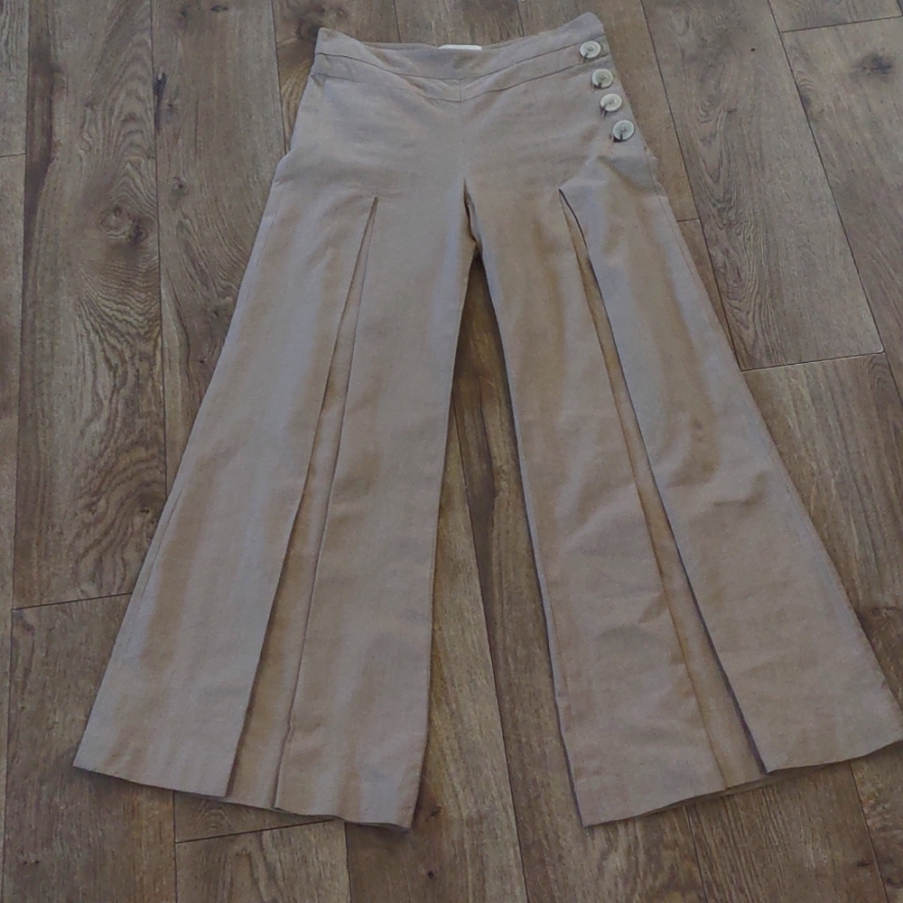 Anthropologie Elevenses Sz 2 wide leg pants linen.